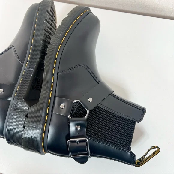 Dr. Martens WINCOX Black Leather Harness Buckle Moto Chelsea Boots Sz 9 NEW - Picture 11 of 16